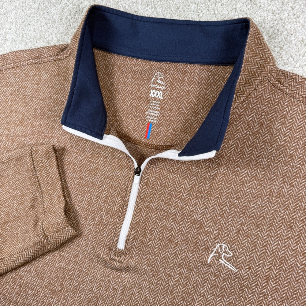 Rhoback Pullover Men 3XL Brown Herringbone Performance Quarter Zip Long Sleeve